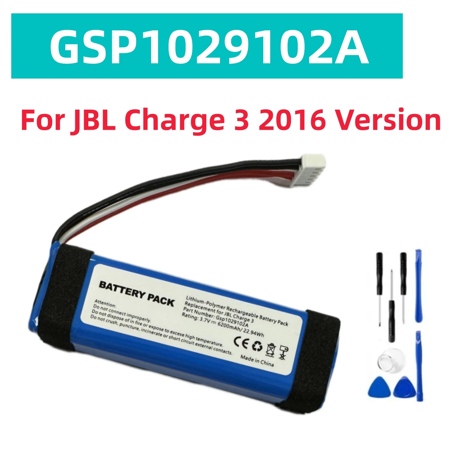 GSP1029102A 6000mAh Replacement Battery For JBL Charge 3 2016 Version Charge 3 Speaker Batteries with Tools