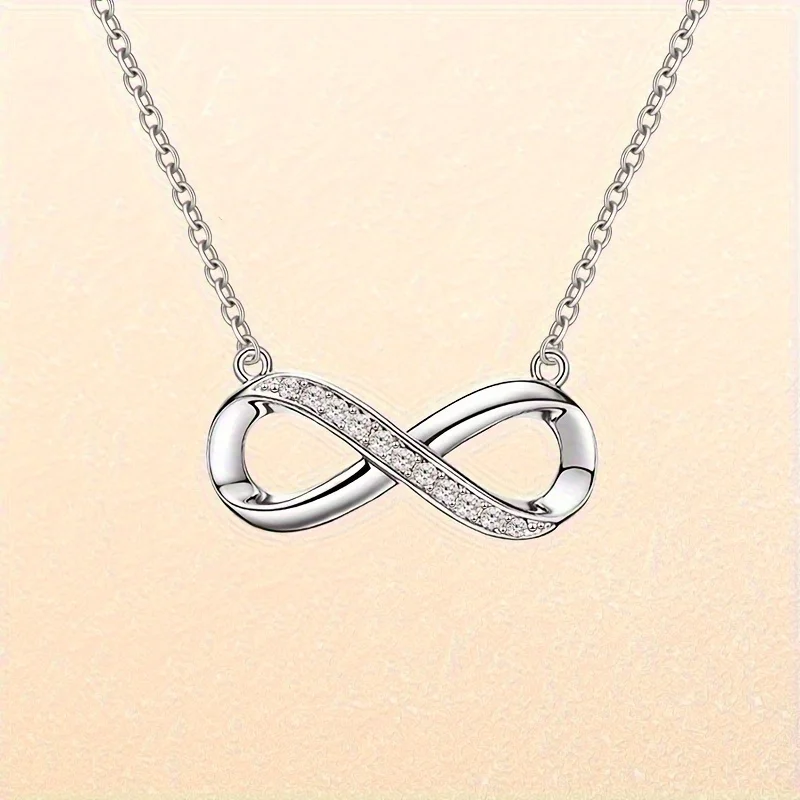 S925 Sterling Silver Infinity Symbol Simple pendant necklace for men and women Valentine's Day wedding engagement gift.