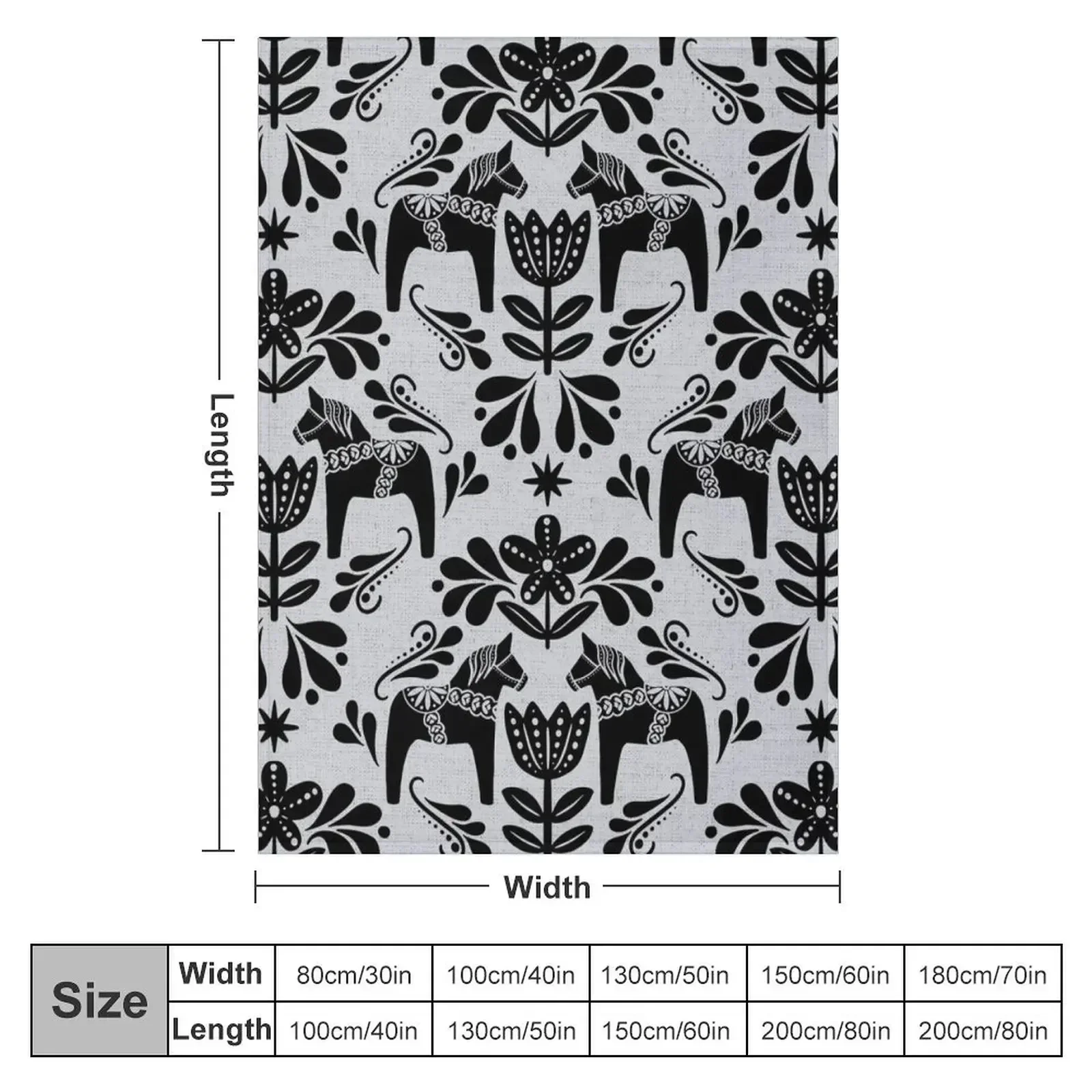 Folk Art Dala Horse - Black and Grey Throw Blanket couch cozy soft plush fuzzy picnic outdoor blanket