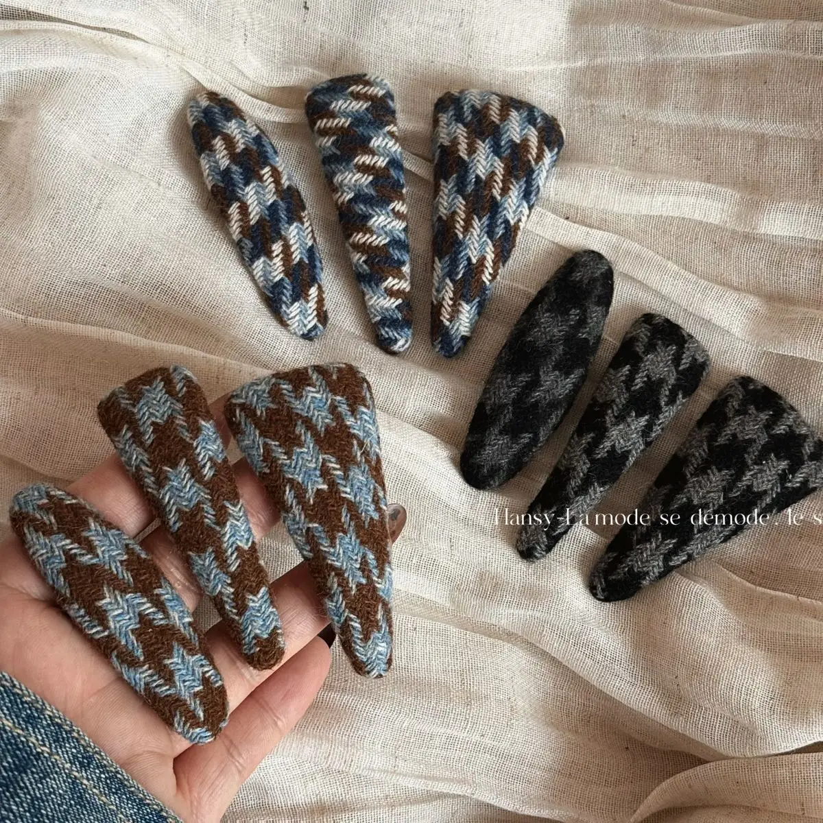 Hair Clip Plaid Fabric Triangle Color Block Soft Women Non Slip Lightweight Durable British Style Home Office Travel