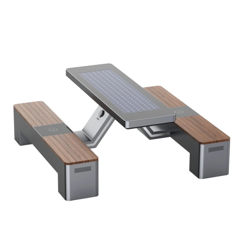 Outdoor Smart Urban Modern Metal Solar-powered Water Resistant Patio Bench Customized Phone-charging Eco-Friendly Durable