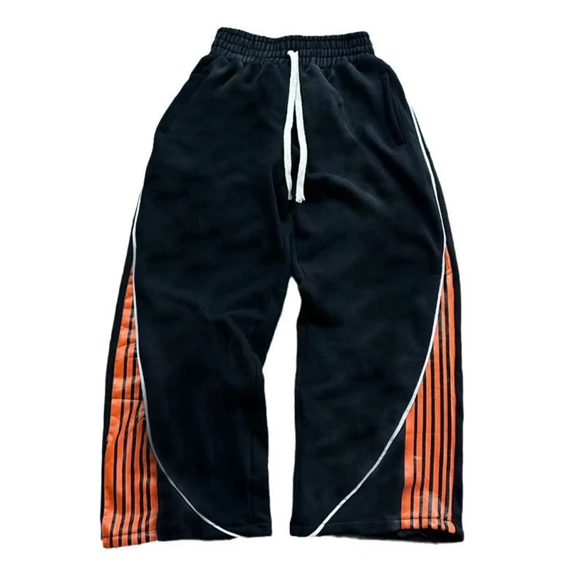 موضة المشارب السراويل خمر الهيب هوب عداء ببطء الرياضة قيعان التباين الرباط Sweatpants تقسم جيب فضفاض النساء السراويل #6