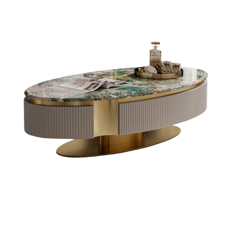 LMM modern model room living room furniture Italian high-end fashion marble oval tea machine table
