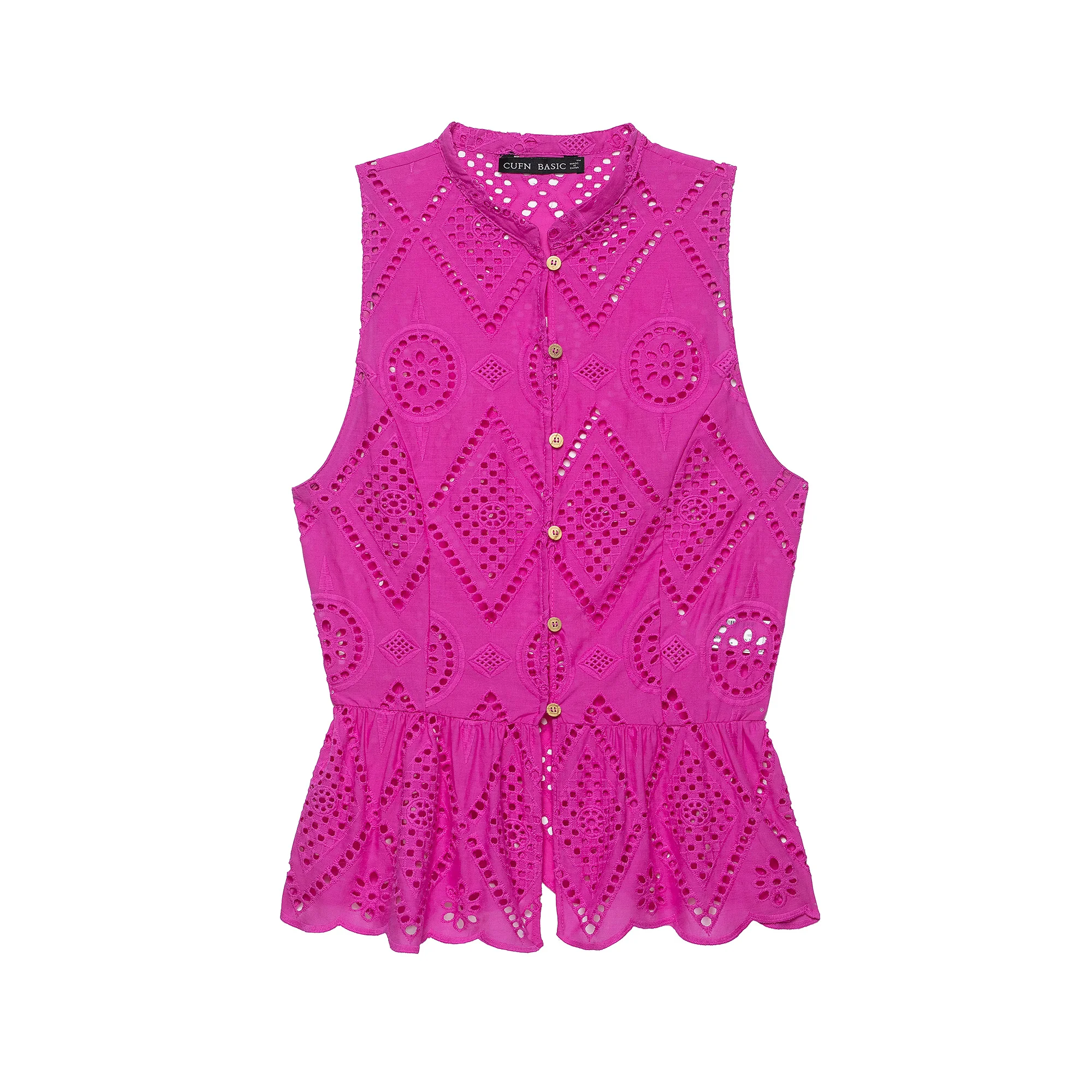 Women Chic Purple Shirts Summer Female Lace Hollow Embroidery Sleeveless Vest T-Shirt Lady Fashion High Street Lace Blouse Tops view 2
