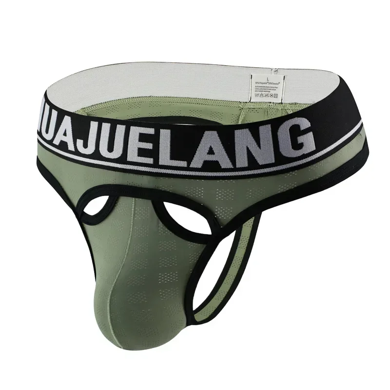 Men's Mesh Jockstrap with Branded Waistband Breathable Summer Underwear Youth Fashion T Back Underpants