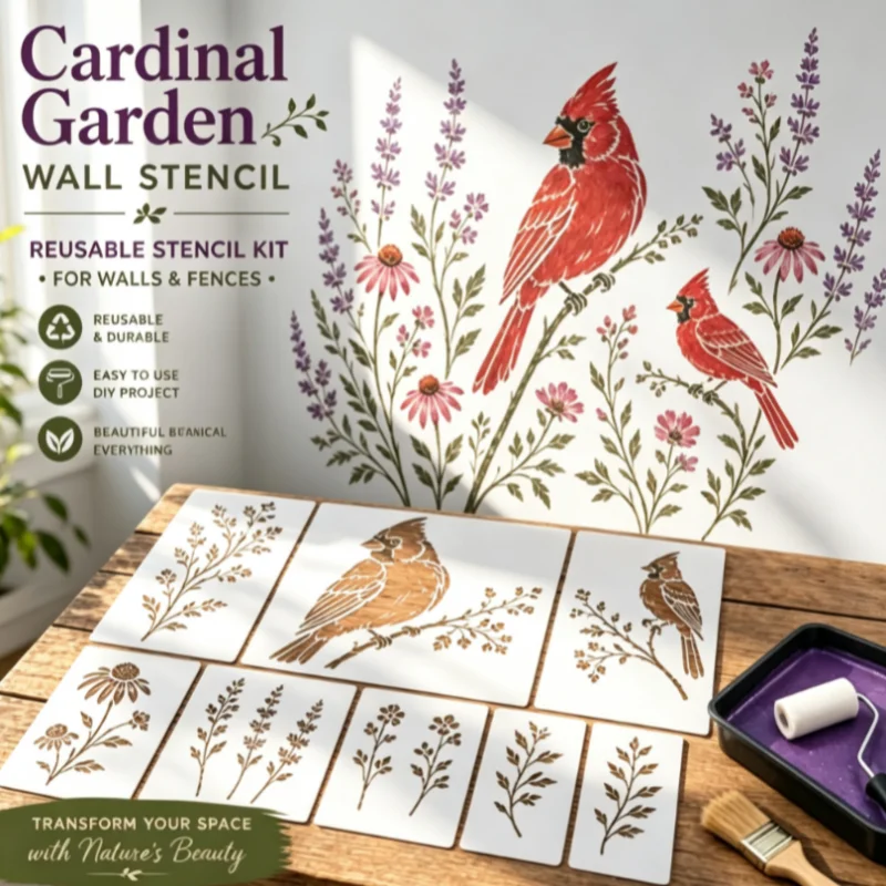 Garden Wildflower Stencil for Painting DIY Reusable Birds Insects Animals Modular Stencils for Wood Walls & Home Art Projects