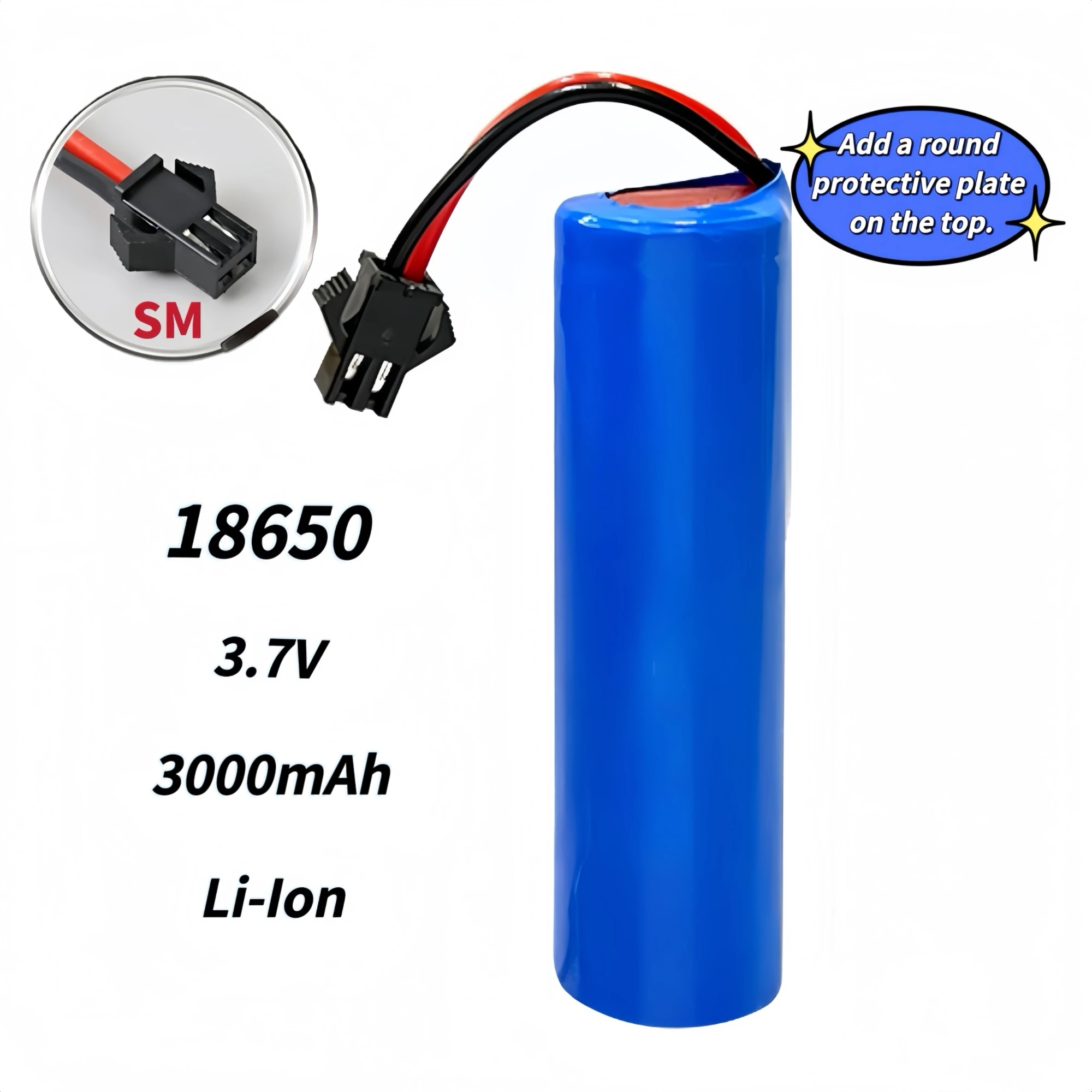 

10PCS 18650 Rechargeable Lithium Battery 3.7V 3000mAh with SM/PH2.0/XH2.54/JST Plug for Record player DIY electric skateboard