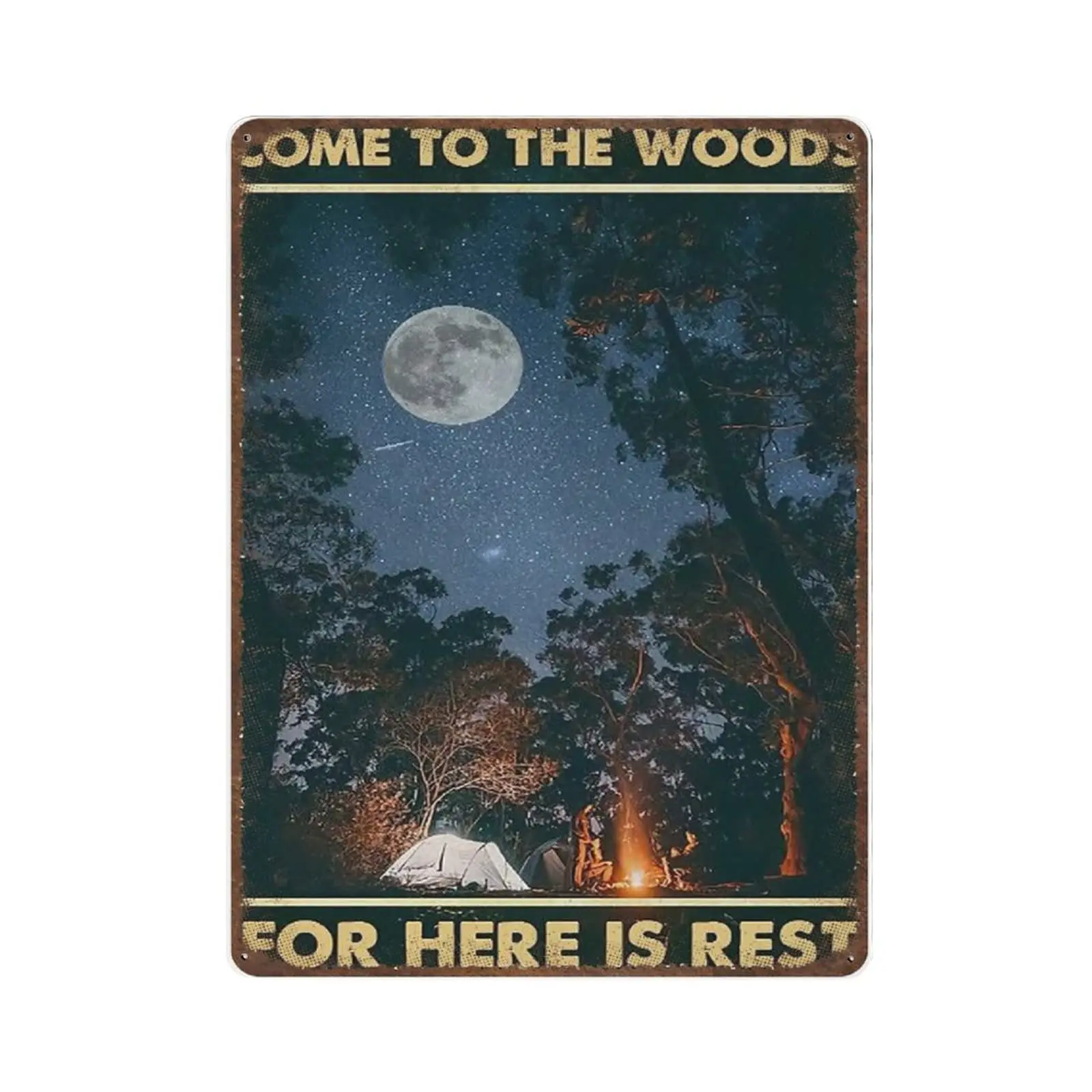 Vintage Metal Tin Sign Plaque,Happy Campers, Come to The Woods Tin Sign,Man cave Pub Club Cafe Home Decor Plate，Birthday Annive