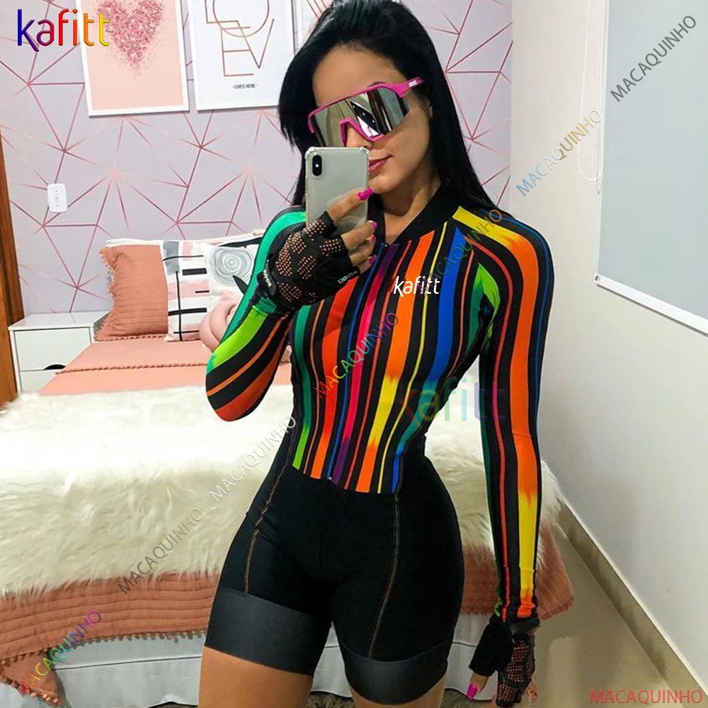 

Kafitt Women's Winter Cycling Outfit Free Shipping To Brasil Jumpsuit Long Sleeve Shorts Macaquinho Fitness Clothing 2022