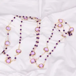 GG 56''  Trendy Long Natural Amethyst Cultural Pearl Red Crystal Necklace - Party Jewelry