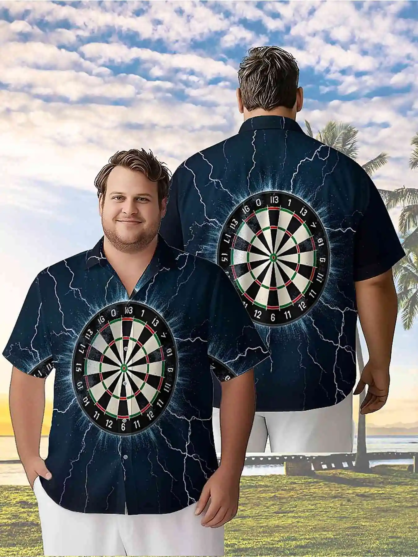 

Men's Plus Size Hawaiian ShirtsLightning Strikes Dartboardpattern, Button Up Shirts, Unisex Casual Clothing, Summer Tops