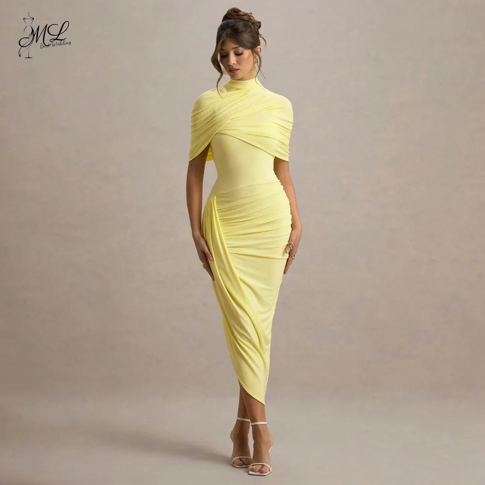 

ML Customized Graceful High Evening Gown Pleat Backless Formal Dinner Dress Wedding Party Dresses for Guest 2026