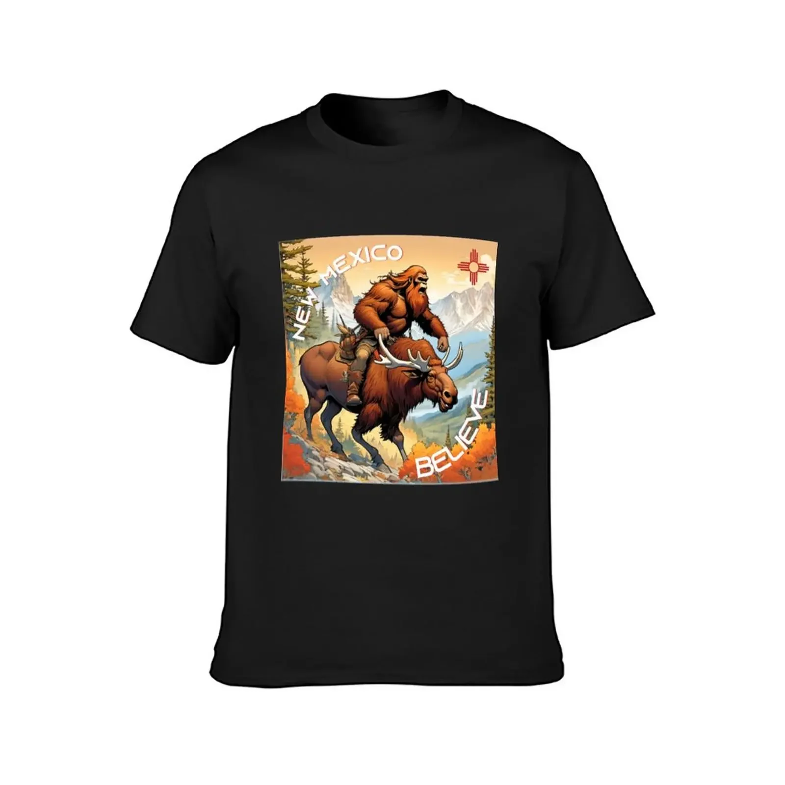 Bigfoot rides the infamous Marty Moose in the Sangre de Cristo mountains of Northern New Mexico T-Shirt