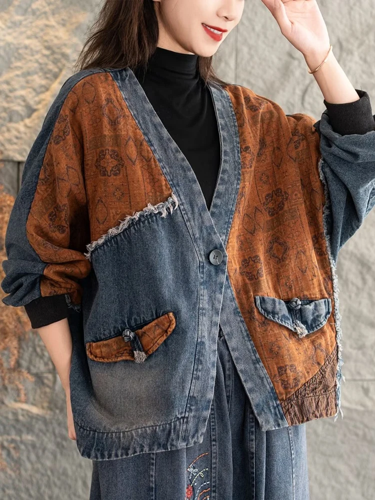 Max LuLu 2024 Autumn Fashion Outerwear Womens Printed Plus Size Denim Jackets Ladies Classic Casual Loose Coats Vintage Clothing