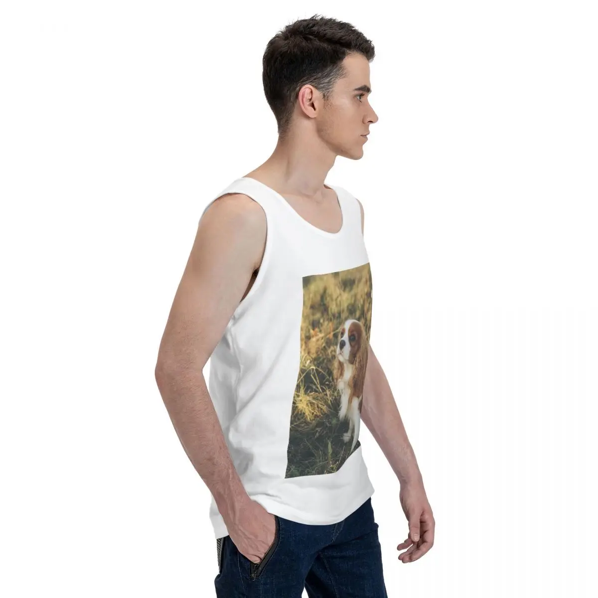 Custom Cavalier King Charles Spaniel Square 100% Cotton Men's Sweatshirt Vest Sleeveless Clothing Tees Men Tank Tops T-shirt