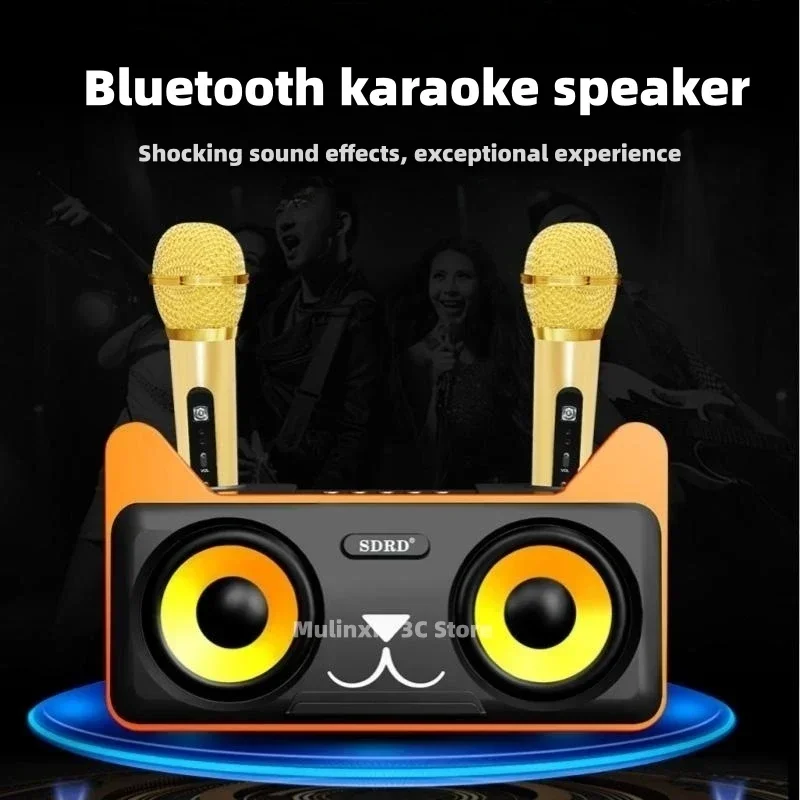 

Bluetooth Speaker Portable Multifunctional Dual Wireless Microphone Integrated Sound System Home Karaoke Set TF Card Playback