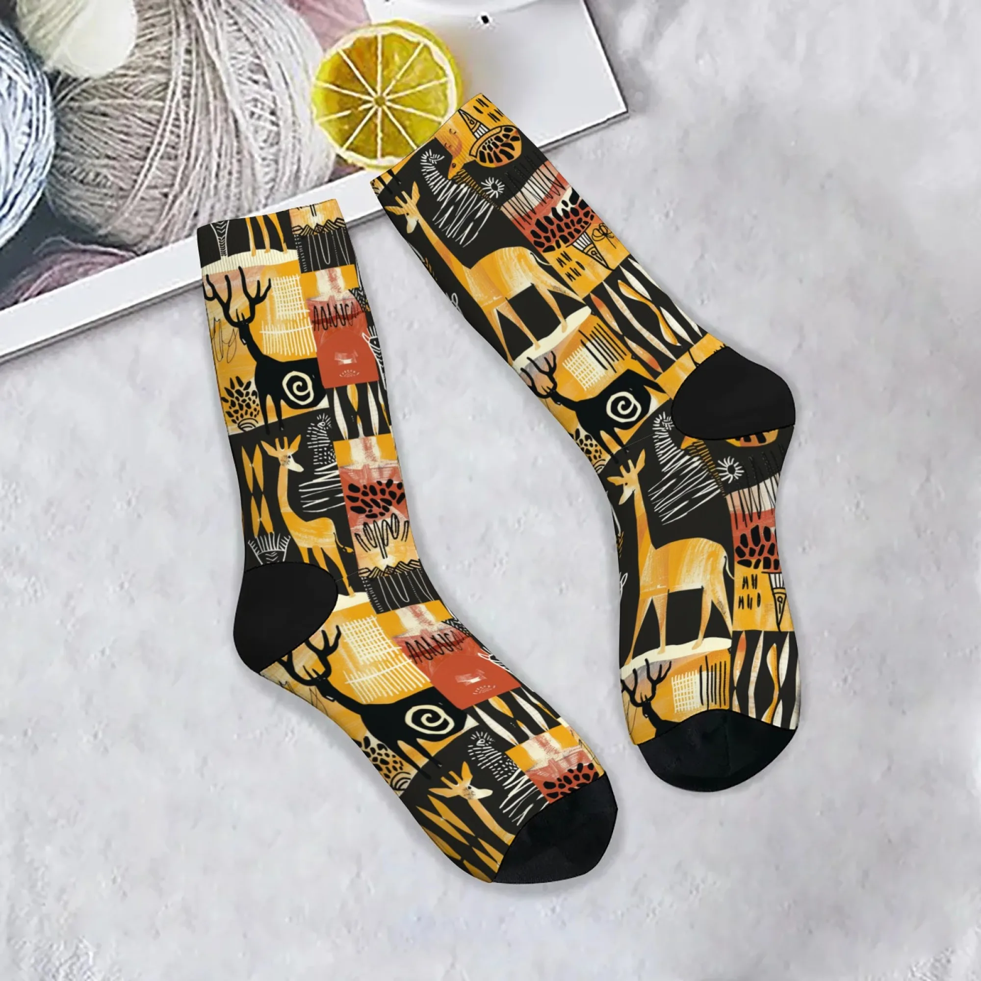 Afrikanische Stammes-Socken mit abstrakter Kunst, Retro-Stil, lässige Mode, Herrensocken, atmungsaktiv, rutschfest, Outdoor-Sportsocken, Urlaubsgeschenk