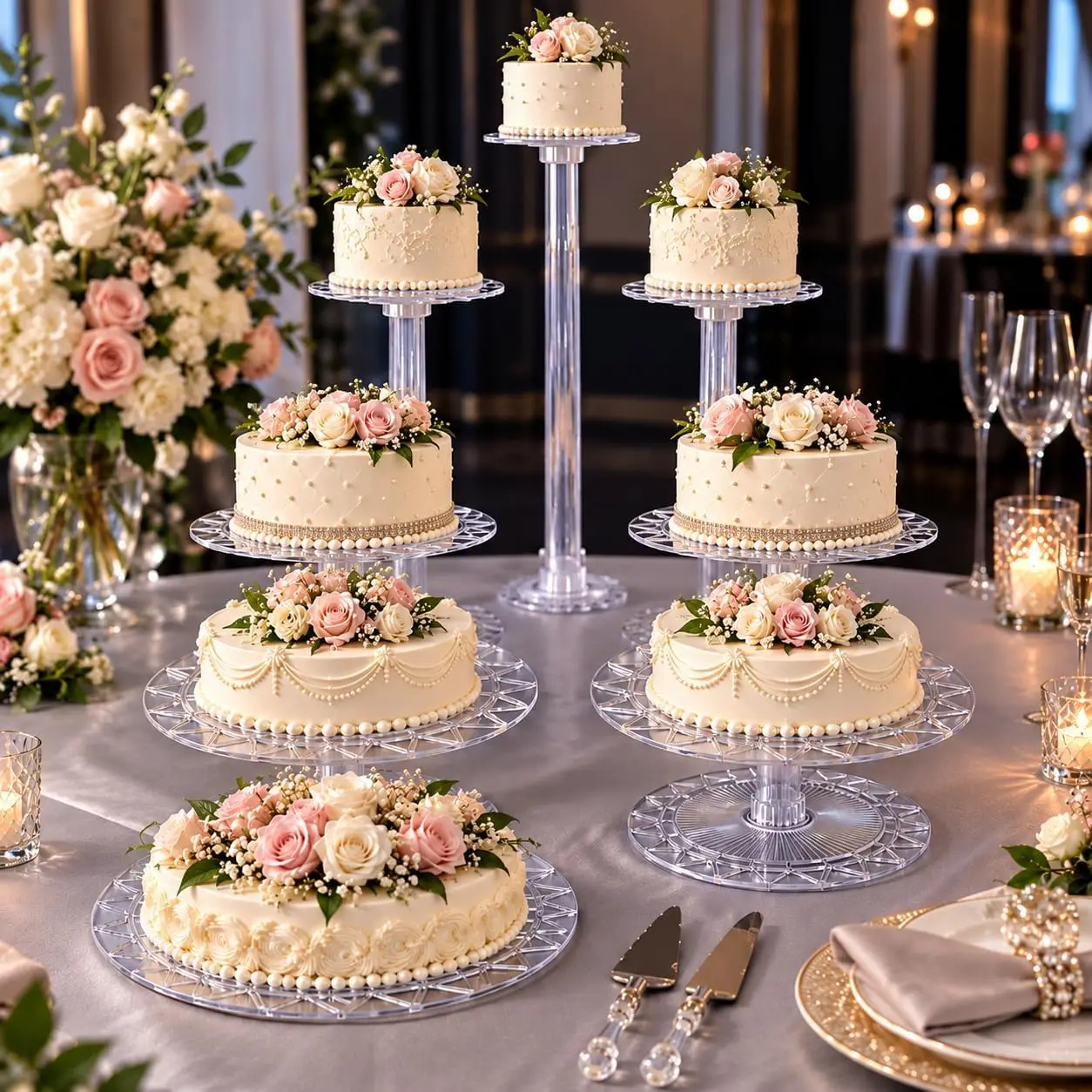 8-Tier Crystal Clear Cake Stand Set – Heavy-Duty Round Dessert Display Stands, Wedding Cake & Cupcake Combo for Valentine’s Table, Weddings, Parties & Birthdays