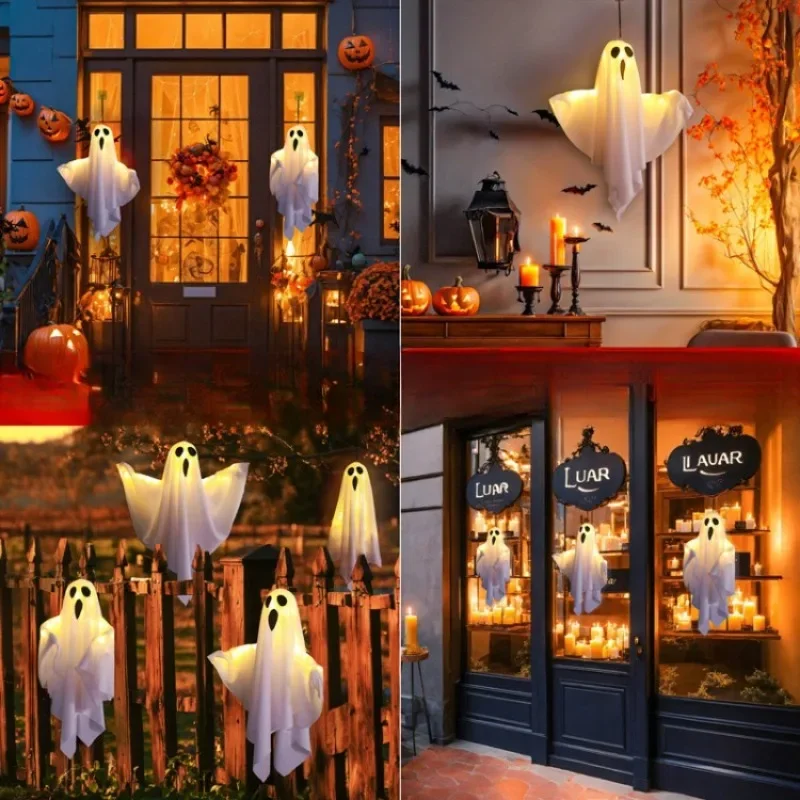 50X40cm Halloween Ghost Hanging Decorations Hanging Light Up White Flying Ghosts Tree Window Wall Scary Ornament Dolls Toy Gift