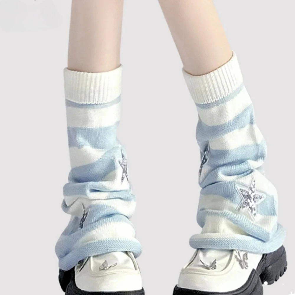 Calcetines suaves con botas bonitas para niñas, medias sencillas de Color caramelo, prendas de punto con estrellas a rayas, calcetines cálidos para piernas, cubierta de pierna tejida creativa