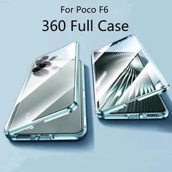 360 Full Case For Poco F6 Case Double Sided Magnetic Adsorption Metal Capa Tempering Glass Protect Cover For Xiaomi Poco F6 5G