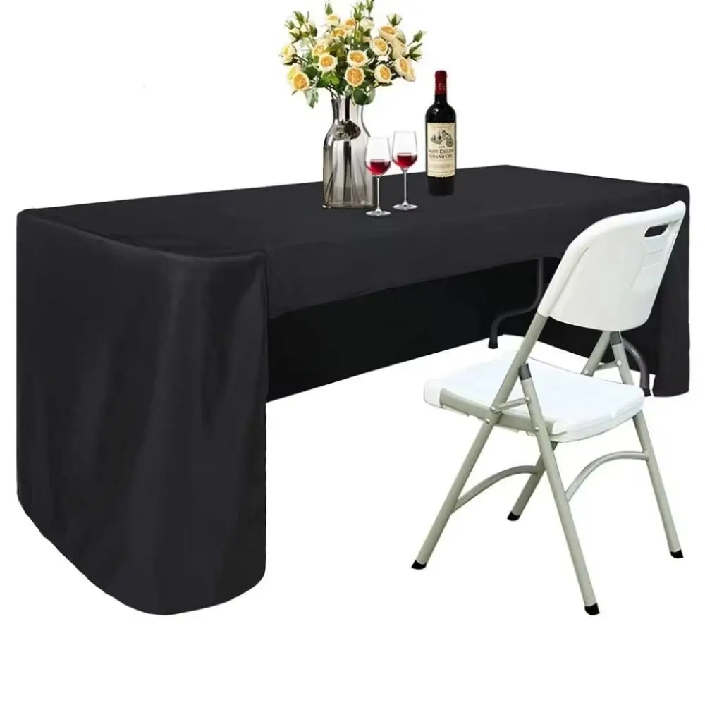 Easy To Clean 6FT Stretch Tablecloth Spandex Solid Color Table Cover Polyester Washable Exhibition Table Decor Wedding Party