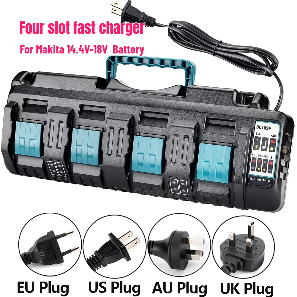 

For Makita Battery Charger 14.4V-18V Lithium 4-Port Battery Charger Rapid Charger with Dual USB Port Power Tools EU US Plug
