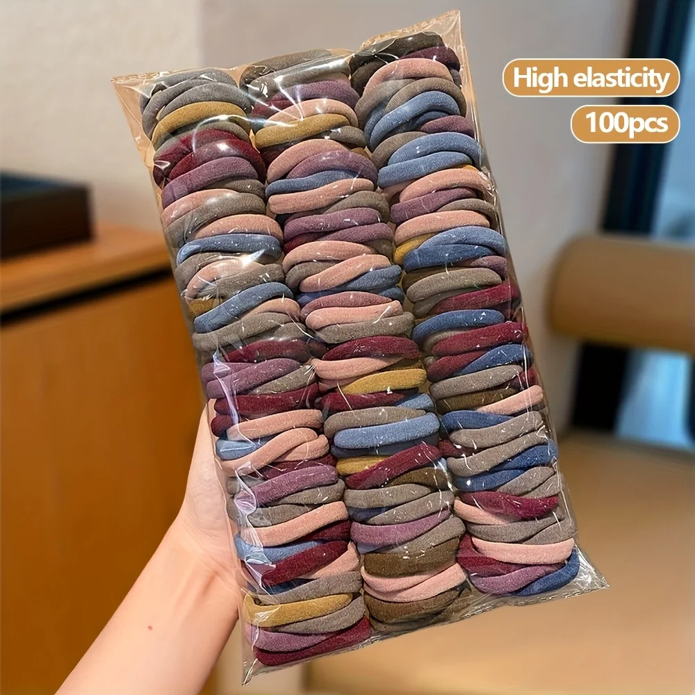50/100pcs Seamless High-Elastic Hair Ties. Durable, Springy Hair Cords. Daily Casual, Flexible Hair Accessories.