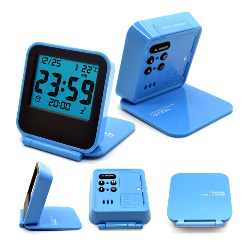 Digital Desk Clock Alarm Clock Bedside Square Shape Foldable Cover and Stand Portable Travel Camping Temperature