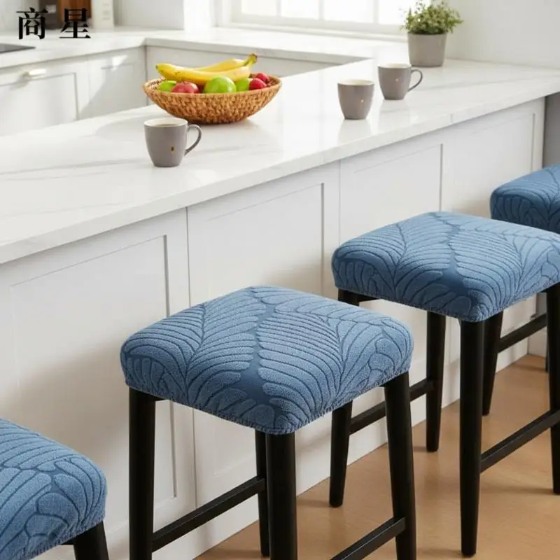 Leaves Jacquard Elastic Bar Stool Cover Washable Square Seat Slipcover for Dining Room Bar Counter Decor 1PC