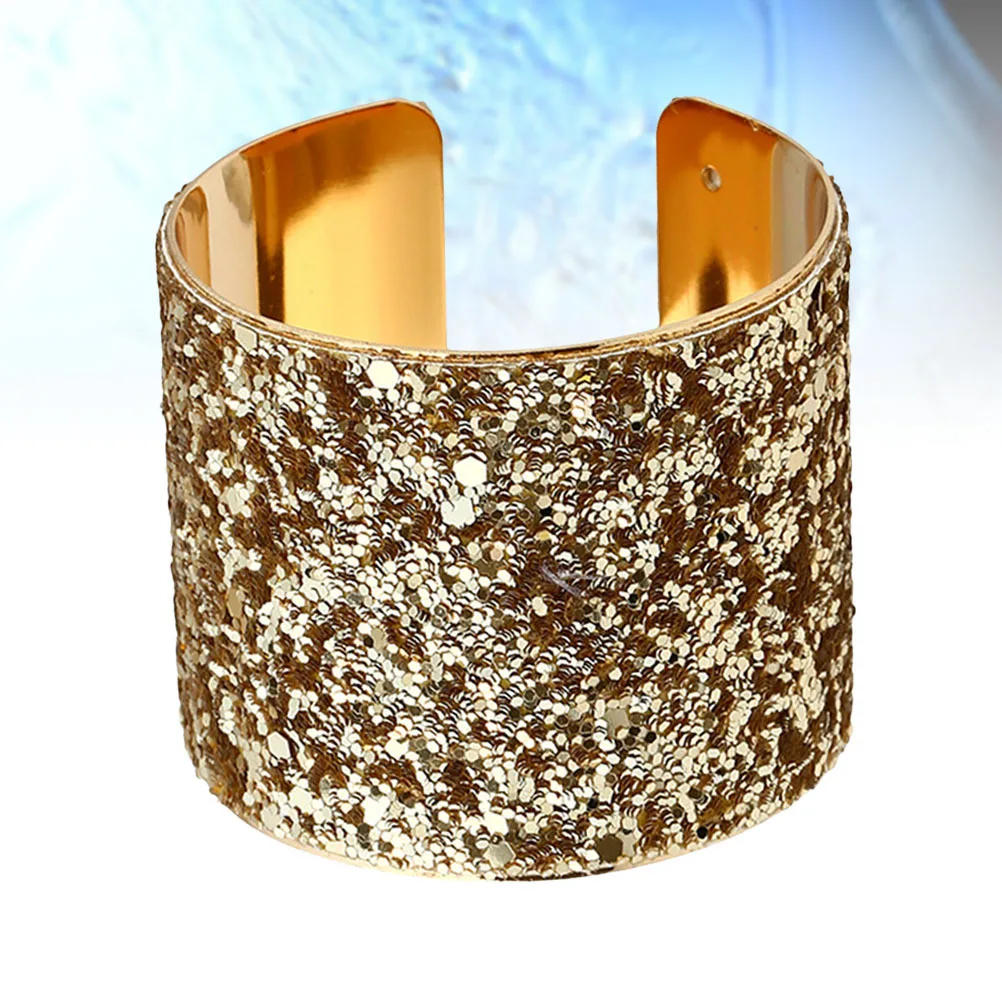 

Wide Sequin Cuff Bracelet Glitter Bangle Sparkling Statement Jewelry for Weddings Parties Cuff Bracelet