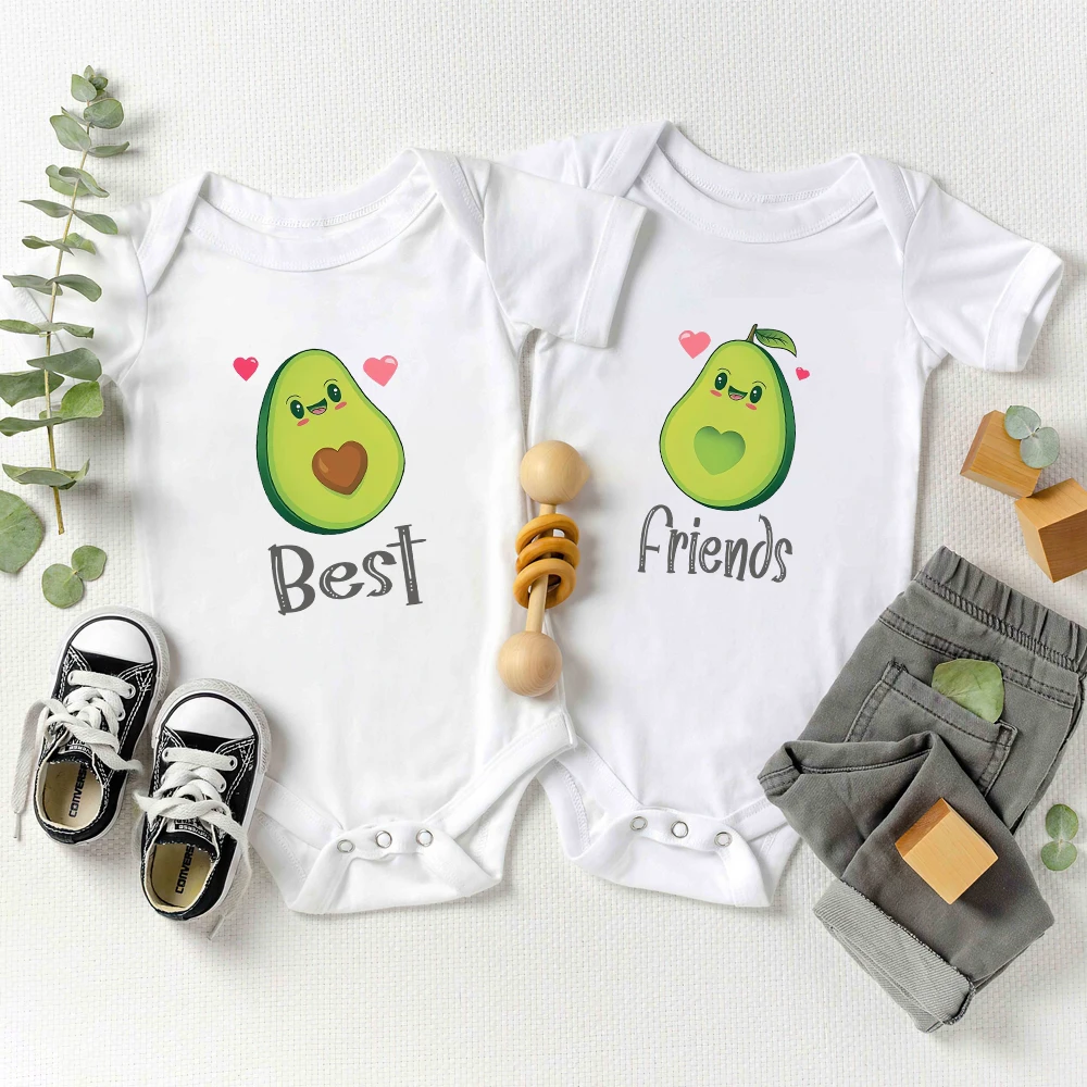 Best Friends Twin Baby Boys Girls Clothes Cartoon Avocado Bodysuits Fashion Cute Newborn Summer Onesies Cotton Beathable Rompers