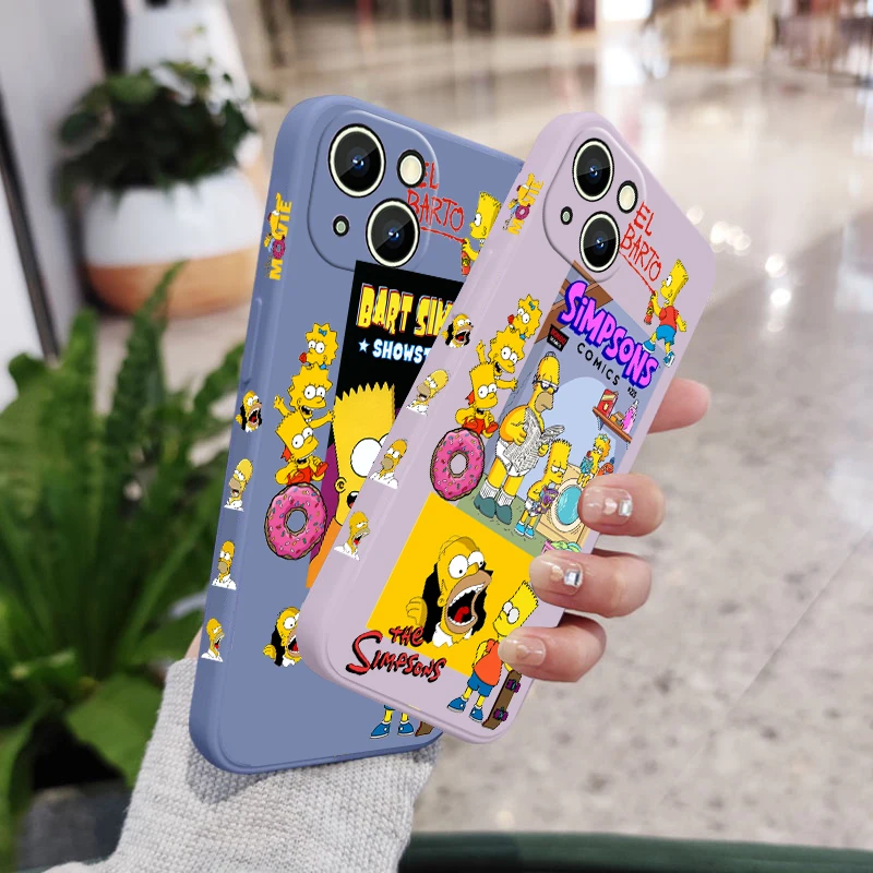 Disney Carton The Simpsons For Apple iPhone 14 13 12 11 Pro Max Plus XS XR X 8 7 SE Liquid Left Rope Phone Case Capa Cover