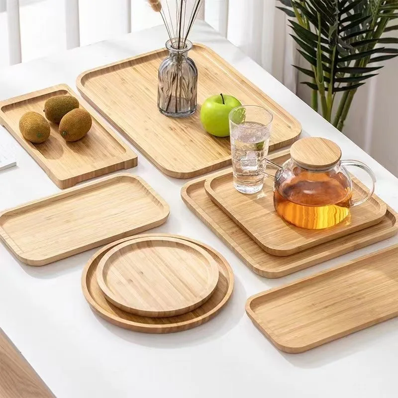 Bandeja de roble Natural, plato Rectangular europeo de madera maciza, bandeja de almacenamiento para tazas de té para el hogar, plato para aperitivos de frutas, pan y pasteles
