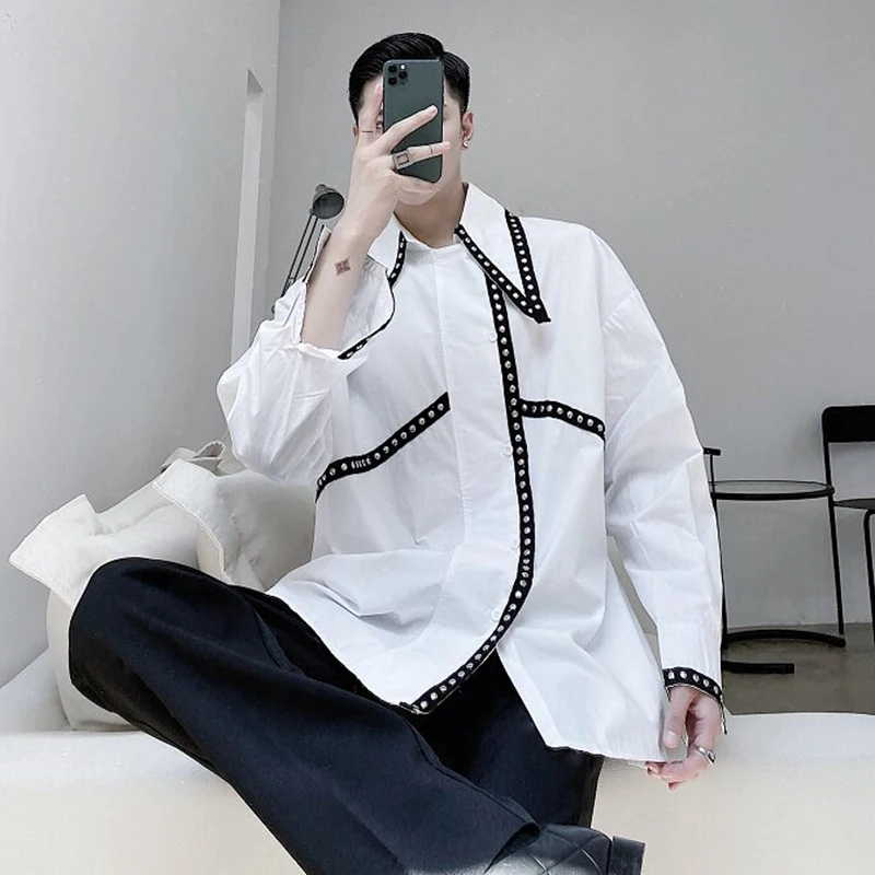 LUZHEN Design Patchwork 2026 Diamond Spring Outline Original Personalized Long Sleeve Shirts Men's Fashion Handsome Tops JY8422
