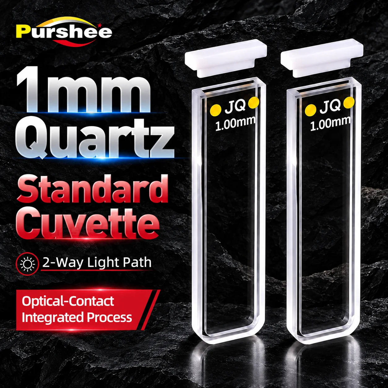2 pezzi di cubette standard in quarzo con lunghezza del percorso di 1 mm e coperchio, coppia abbinata, alta trasmittanza, per spettrometro, cella per 