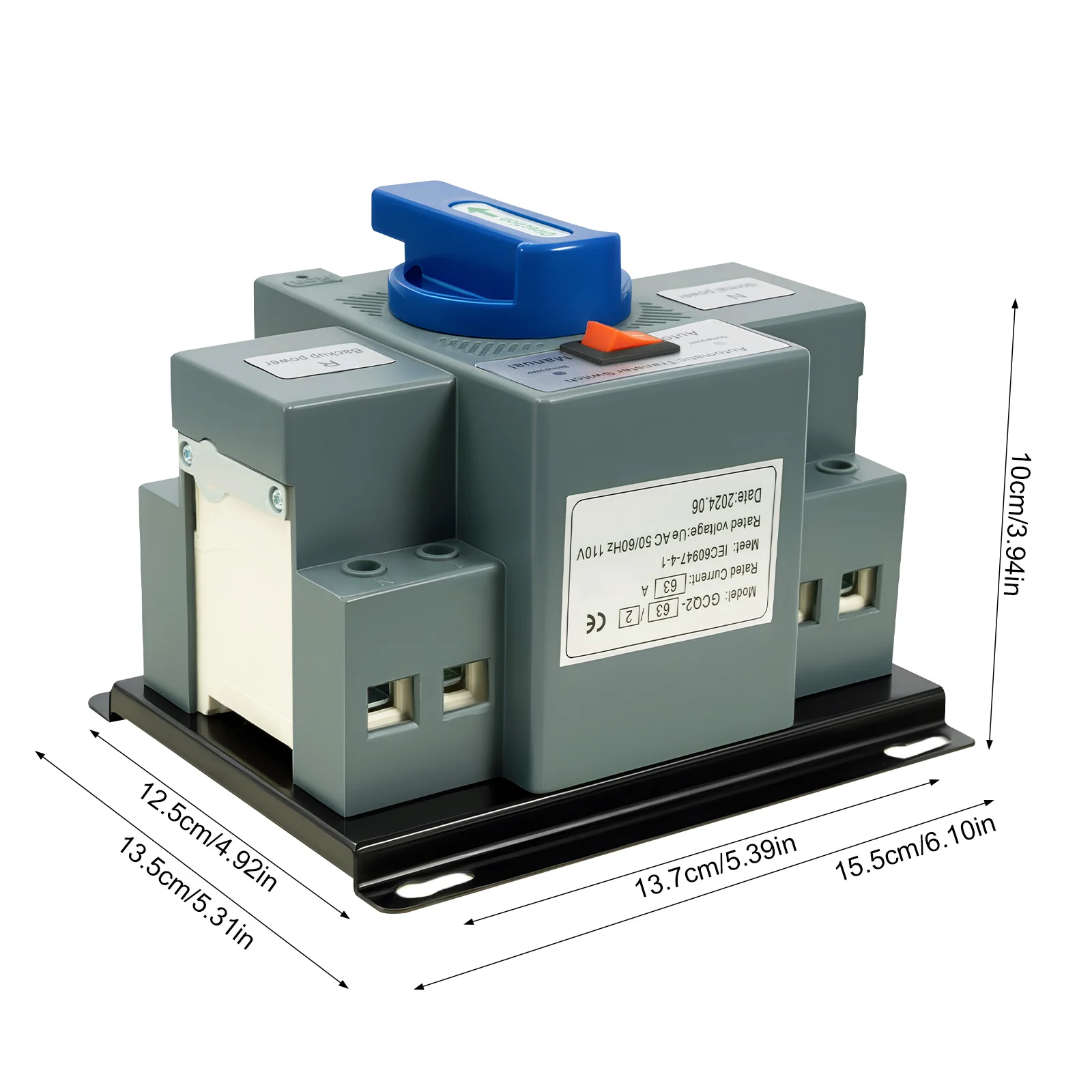 Dual Power Automatic Transfer Switch 2P 63A 110V Auto/Manual Mode Generator Changeover Switch Uninterrupted Power