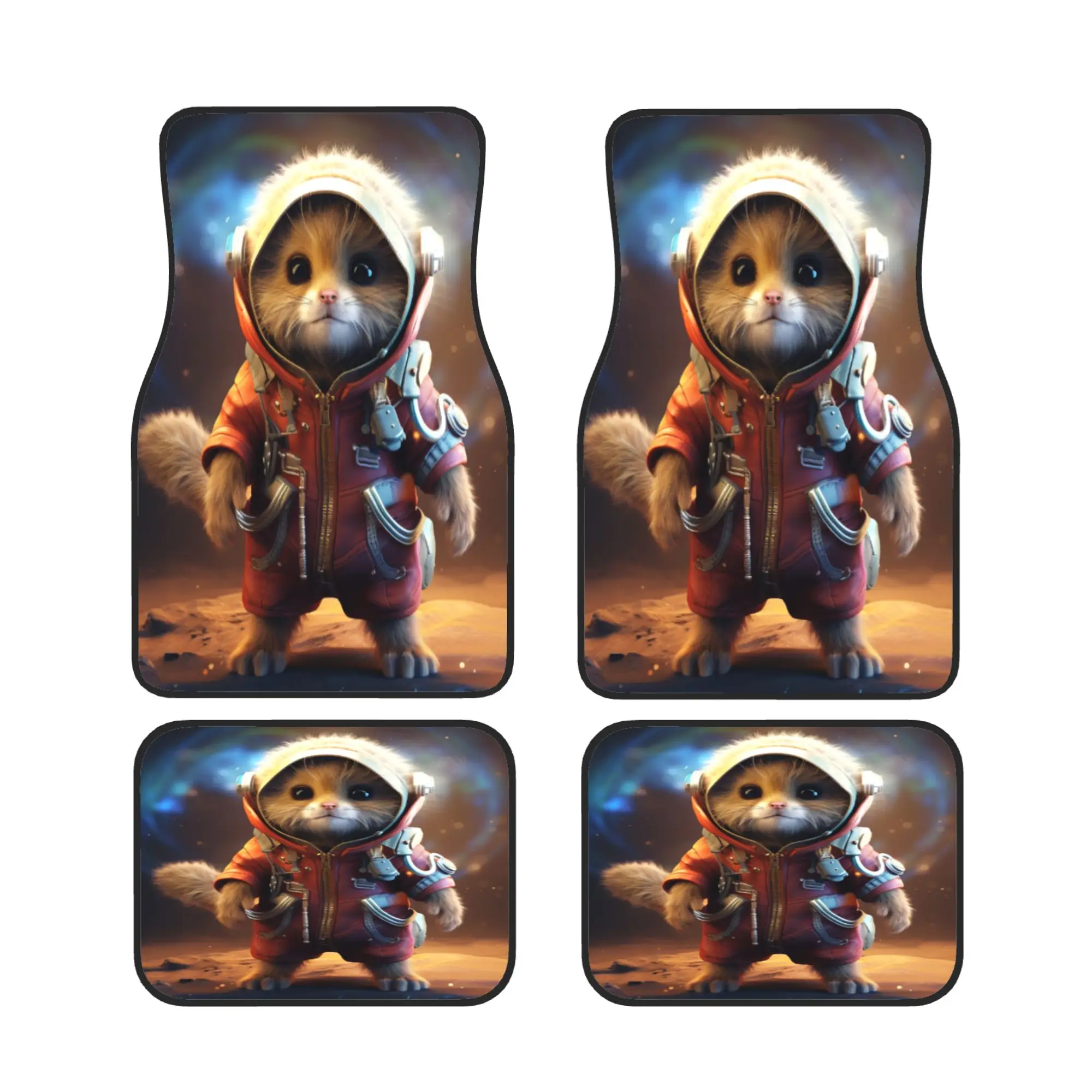 

4pcs Sci-Fi Style Raccoon Pattern Fashion Car Interior Floor Mats, Durable & Easy To Clean For Sedan SUVs And Most Vehicle Model