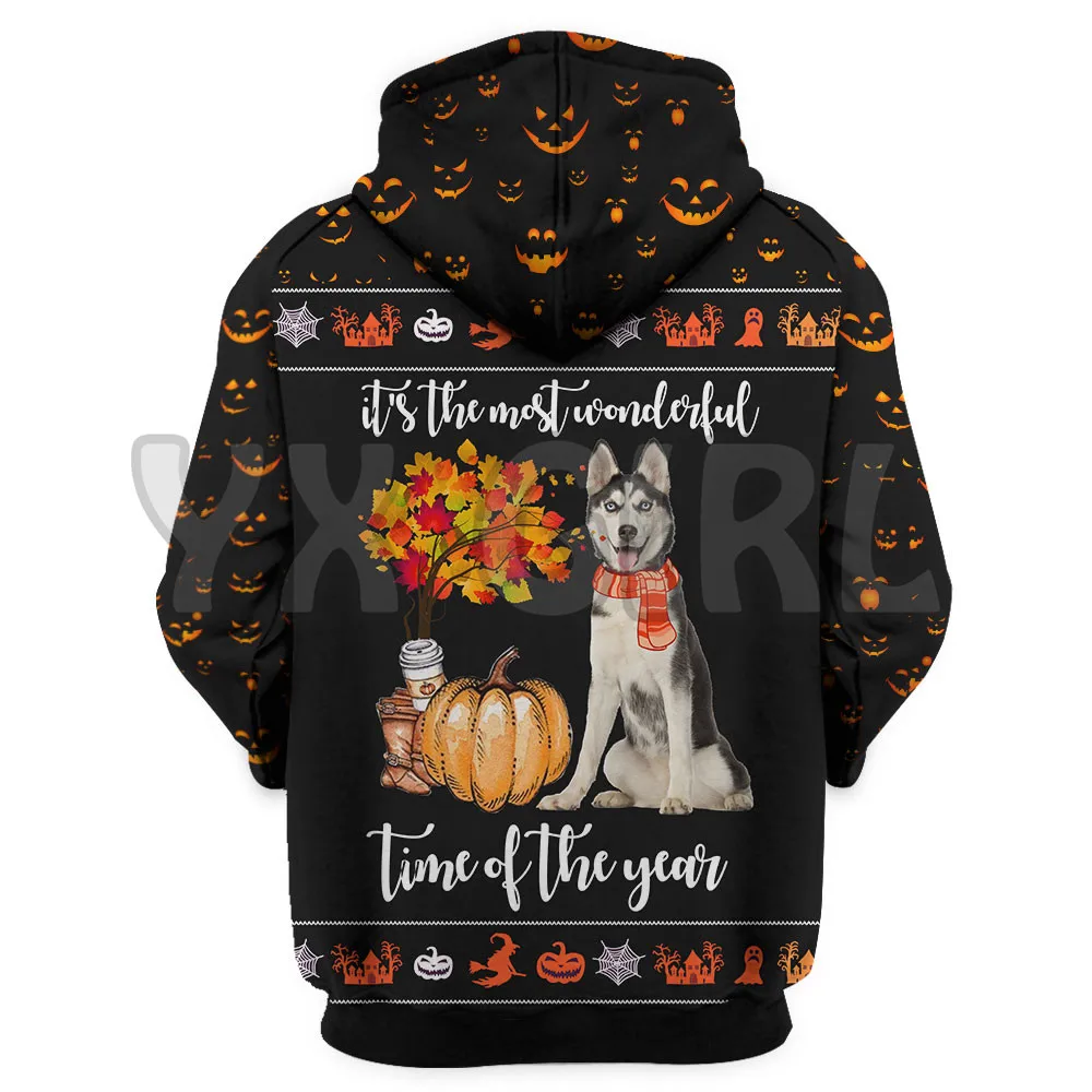 Halloween Pumpkin Husky 3D Printed Hoodies  Unisex Pullovers Funny Dog Hoodie Casual Street Tracksuit