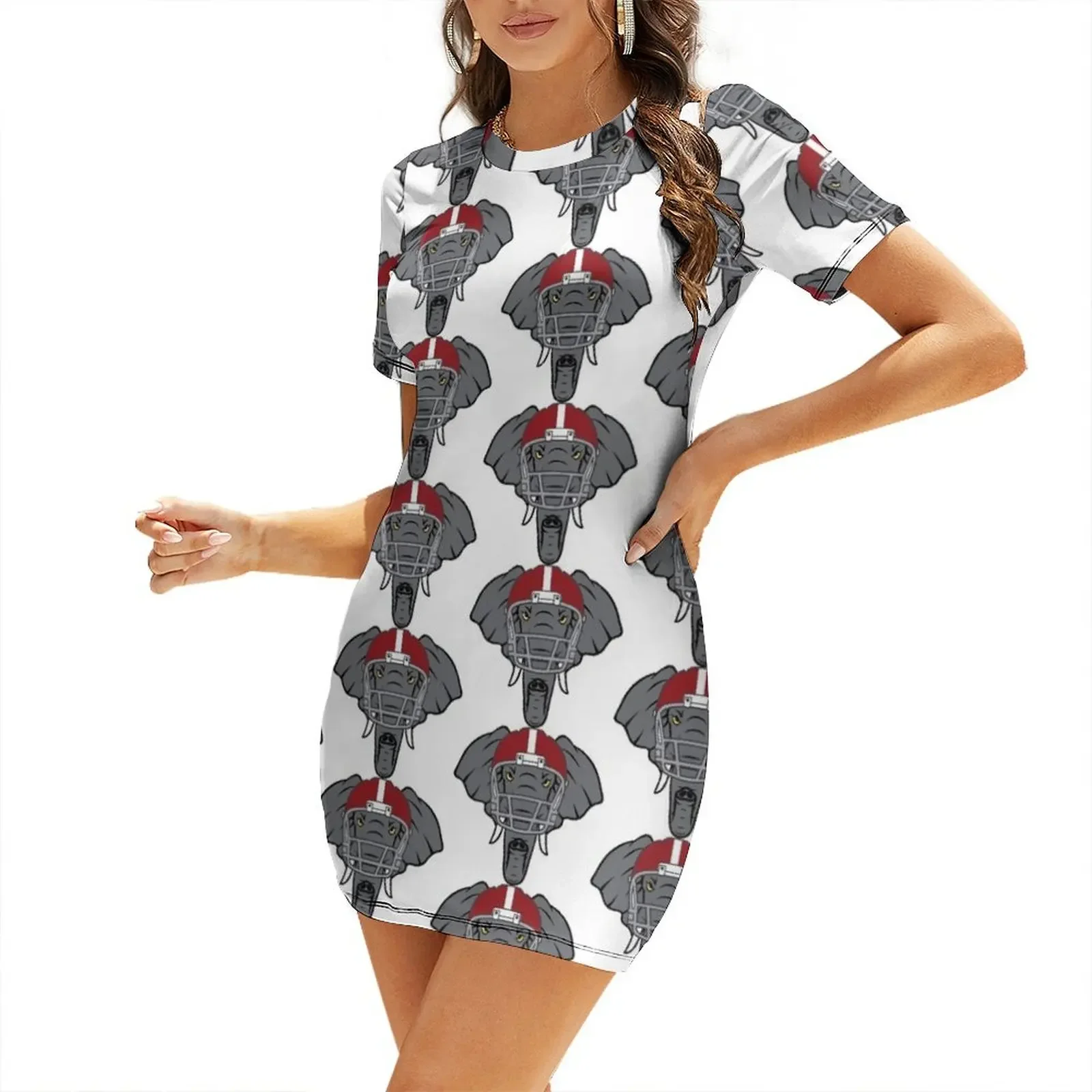 

Angry Elephant in Helmet Short-Sleeved Dress cocktail dresses Summer women's clothing summer dresses Dress