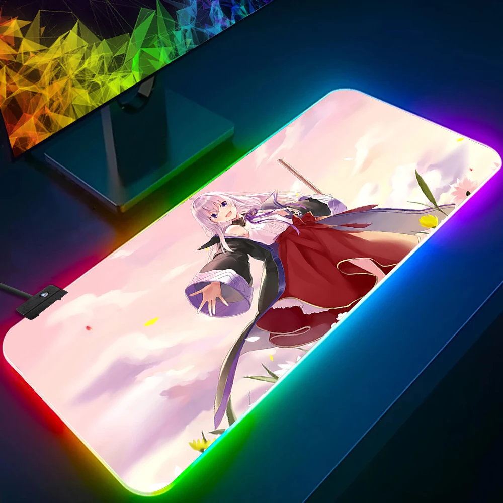 The Journey of Elaina RGB Pc Gamer Keyboard Mouse Pad Mousepad LED Glowing Mouse Mats Rubber Gaming Computer Mausepad