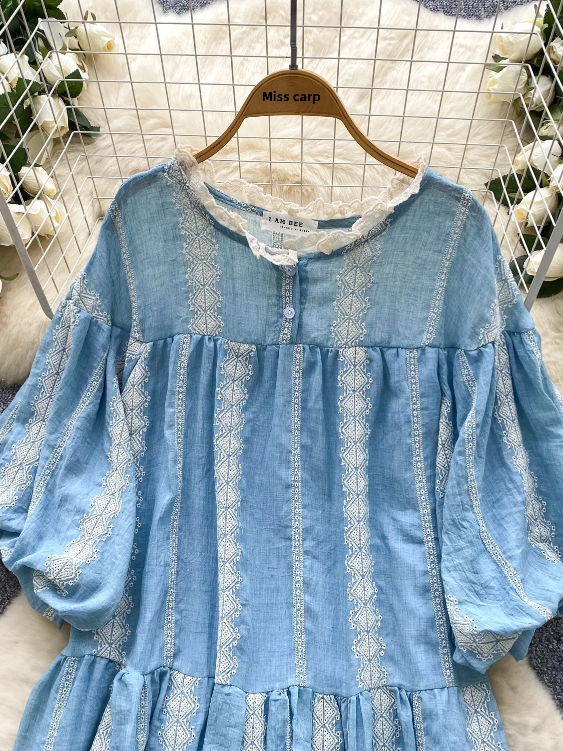 Lanterne brodée douce Sve A-Line Dr pour femmes, ample, amincissante, taille haute, Fiber de Polyester, été, ort Sve Dr