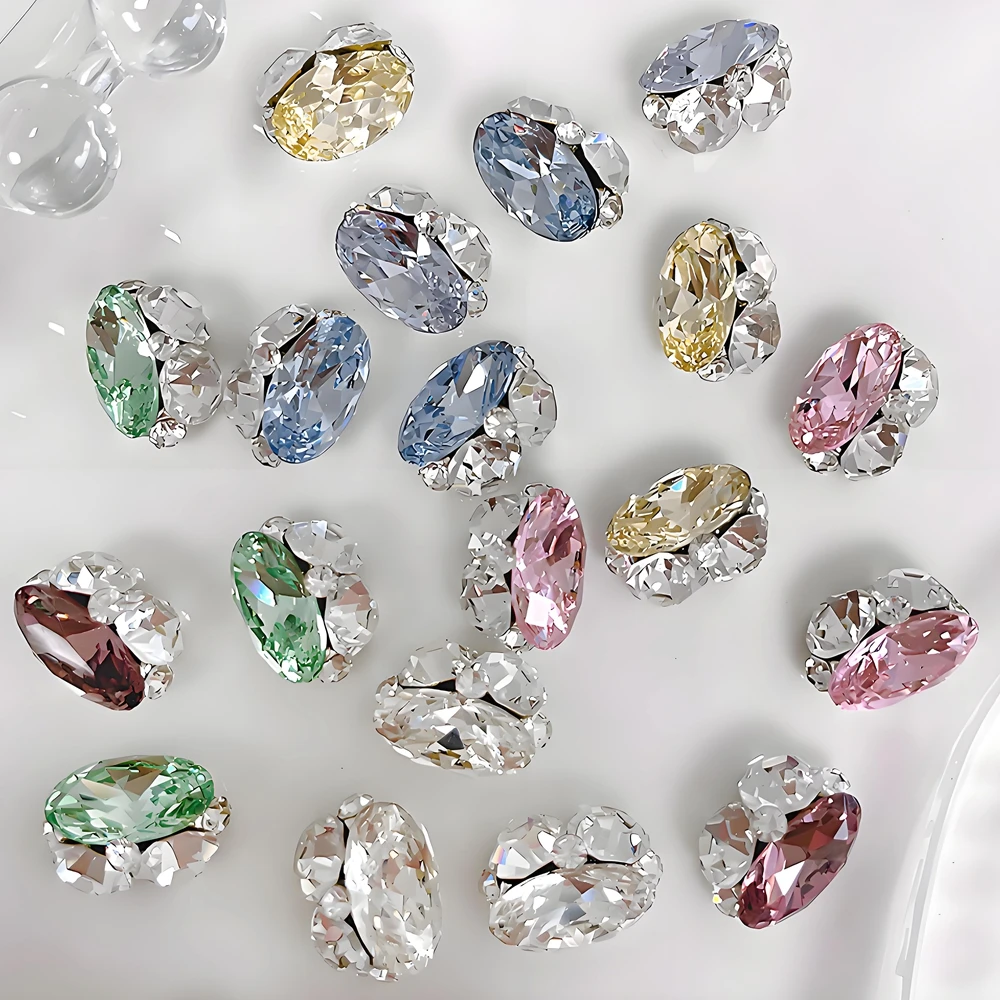 5PCS K9 Pigeon Egg Nail Art Rhinestone Oval Crystal Diamond Pearl Gem Stone Pile Jewelry Accessories For Shiny Nails Decoration