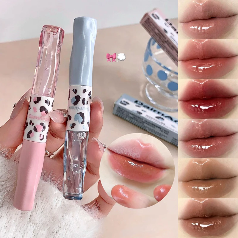 ماتي الشفاه الصقيل مرآة مزدوجة الرأس أحمر الشفاه ترطيب المياه لمعان معطف واق من المطر بلون الشفاه النفط غير عصا كوب كوريا الشفاه ماكياج #1