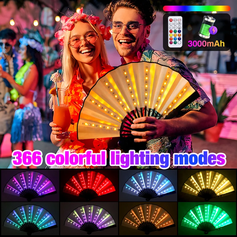 Glow Folding LED Fan Adjustable Brightness Luminous Fan For DJ Bar Club Room Party Decoration For Dancing Show Music Festival