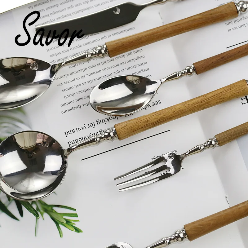 Huanghuali Wooden Handle Mirror 304 Stainless Steel Head Chopsticks Spoon Single Product Set Cutlery Hotel Western Tableware