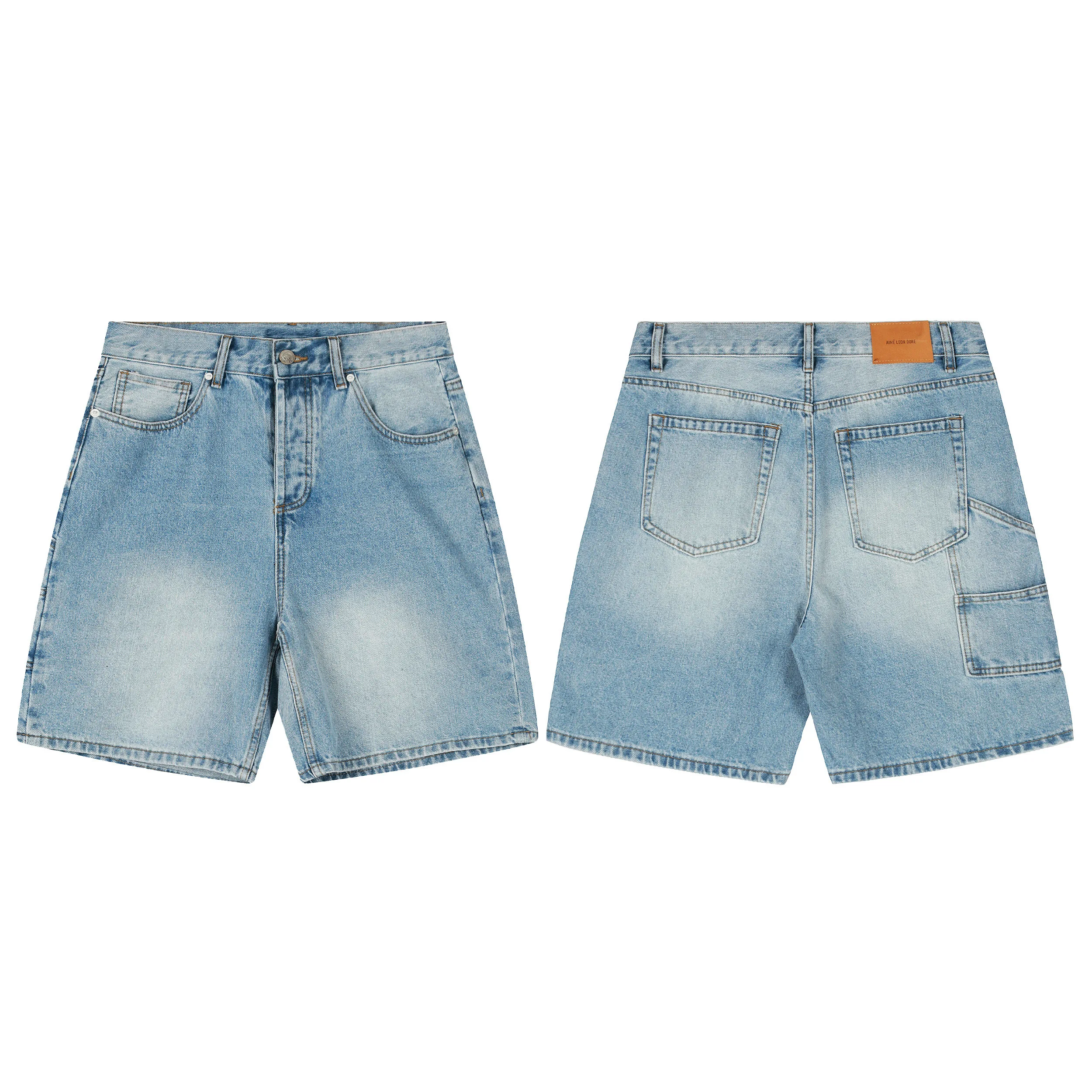 

Retro Waed Denim Jaet Casual Loose Men's Faion Outerwear American Sle ort Sve Zipper Closure Color