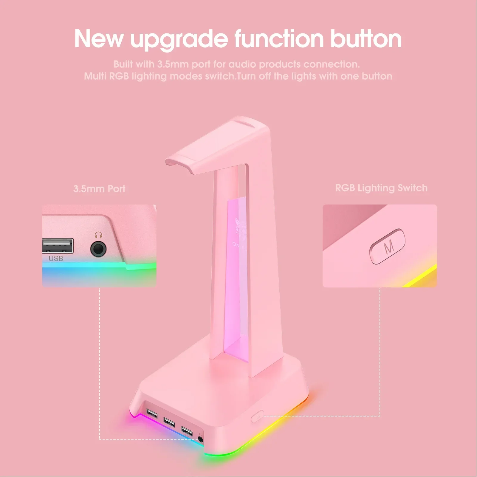 RGB Headphone Stand Holder Rack 3.5mm 3 USB Ports Gamer Headset Stand Universal Headset Hanger Gaming Desktop PC Accessories