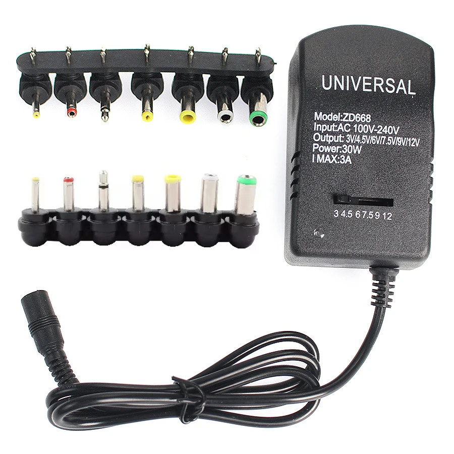 Adaptador de fuente de alimentación ajustable, cargador Multi voltaje AC 220V a DC 3V 4,5 V 6V 7,5 V 9V 12V, enchufe convertidor EU US 7 30W