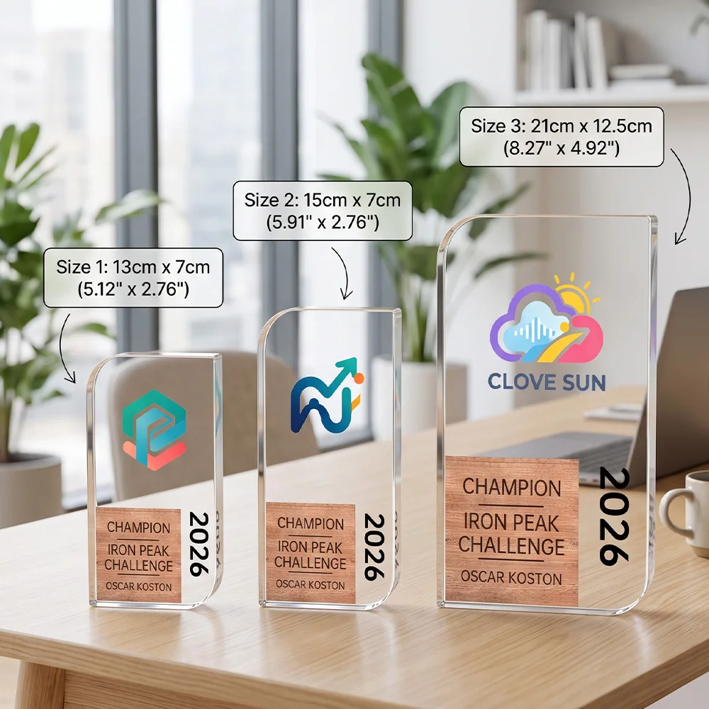 Personalised, Engraved, Custom Corporate Award, Acrylic Wood Trophy Plaque, Custom Company Logo, Engraved Employee Name, Year,